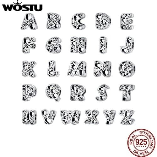 WOSTU Hot Sale 100% Real 925 Sterling Silver Letters alphabet Beads Chams Fit Original Bracelet Making DIY Name Jewelry Gift