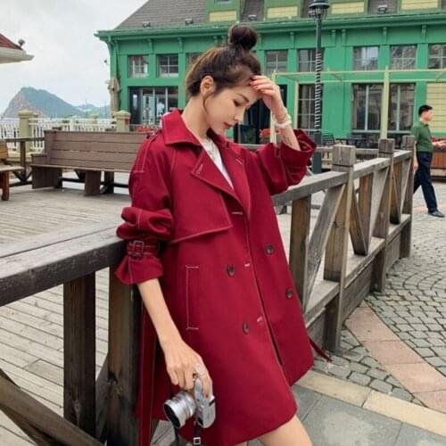 2021 New Autumn Winter Women Trench Elegant Turn-down Collar Double Breasted Large Size Coat Vintage Belt Solid Trench Outwear