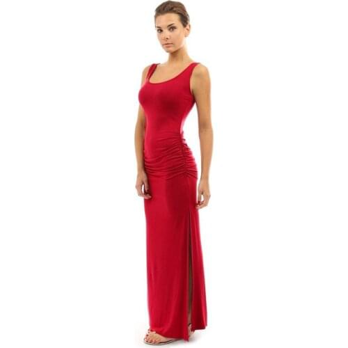 Wendywu Casual New Brief Sleeveless Solid Red Bodycon Tank Long Dress for Women