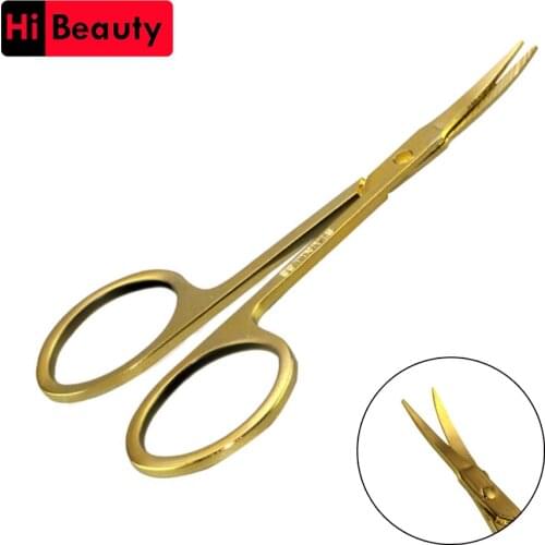 1PC Gold Eyebrow Scissors Razor Trimmer Blades Stainless Steel Eyelash Straight Elbow Trimmer Shaver Scissors Nose Hair Clipper