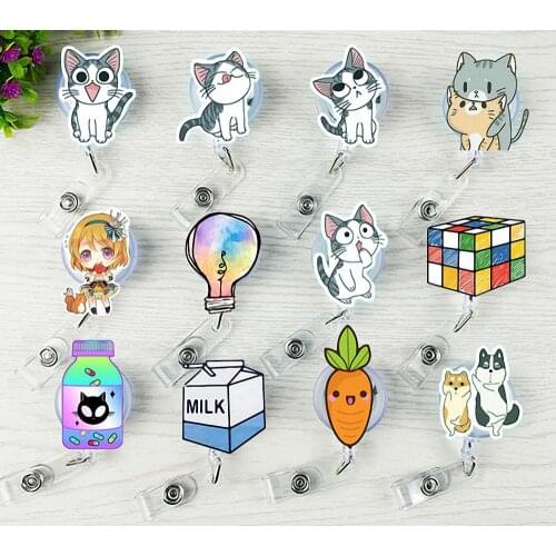 1 pcs Cute Cartoon Mini fashion Retractable Badge Reel cat Lanyards ID Name Card Badge Holder Clip Student Badge Holder Office