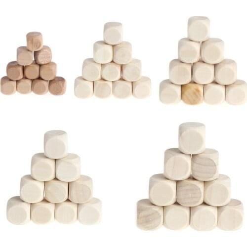 10pcs 6 Sided Blank Wood Dice Party Family DIY Games Printing Engraving Kid Toys Y51D