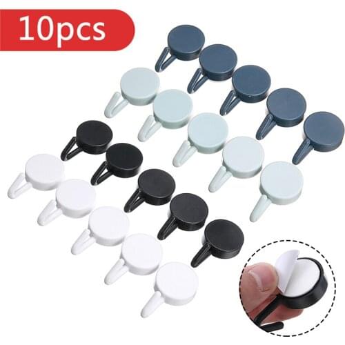 10Pcs Strong Self Adhesive Wall Hanger Hook For Hanging Towel Mop Handbag Kitchen Bathroom Accessories ABS Plastic