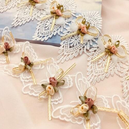 15Yards Lace Trim Fabric Ribbon 3D Pearls Bows Butterfly Embroidered Patch Appliques Handmade Sewing Craft For Hat Shoes Decor