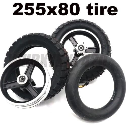 255x80 TUOVT nylon Rear Tire 10x3.0 Tube outer inner tire alloy wheel hub fits 49cc Mini Dirt Bike e Scooter mini Moto 10 inch