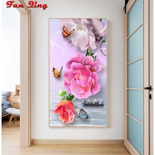 5D DIY Diamond Painting Pink Rose Butterfly Boat Full Square /Round Rhinestone Embroidery Cross Stitch Mosaic Home Decor Gift