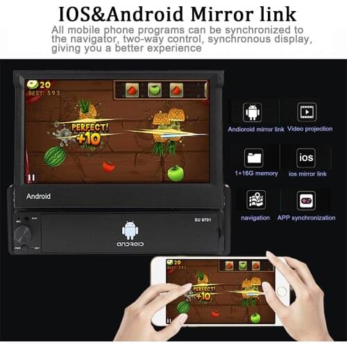 Car Radio MP5 GPS Rear View Camera HD Bluetooth 1din FM BT ISO 7” USB Folded AUX Android Telescopic Screen