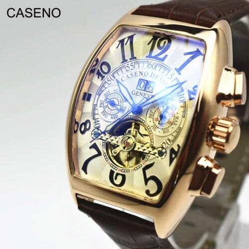 Automatic Mechanical Men Watch Fashion Skeleton Leather Wrist Watch Mens Top Brand Luxury Tourbillon Watch Classic Men CASENO