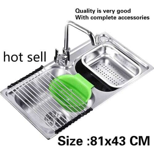 Free shipping Standard big kitchen double groove sink wash the dishes 304 food grade stainless steel hot sell 810x430 MM