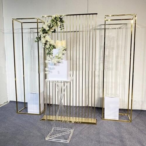Shiny Gold Iron Column Metal Square Frame Rack Background Screen For Wedding Birthday Party Stage Flowers Balloons Decoration