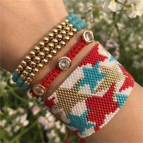 ZHONGVI MIYUKI Star Bracelets Fashion Boho Pulseras Mujer 3pcs One Set Heart Bangles Handmade Gold Copper Bead Crystal Jewelry