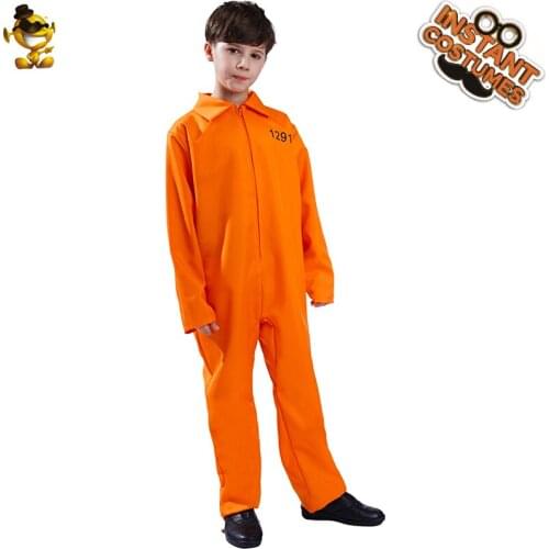Kids Orange Prisoner Costumes for Halloween Party Fancy Dress Up Carnival Role Playing Prisoner Outfits for Boys Children