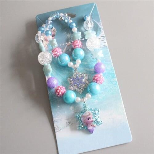 Disney cartoon frozen 2 childrens necklace new elsa snowflake necklace bracelet set baby girls gifts toys