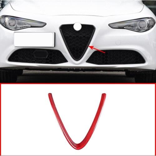 For Alfa Romeo Giulia 2017-2020 red Carbon Fiber Car Front Grill Frame Round Trim Accessories 1 pcs