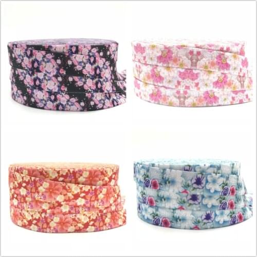 5 Yards 16mm Beautiful Flowers Printed fold over elastic bands DIY Crafts Apparel Accessories Party decoration