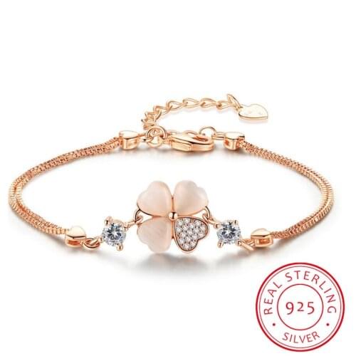 Delicate 925 Sterling Silver Zirconia Bracelets Opal Stone Crystal Lucky Flower Bracelets For Women Valentines Gift S-B229