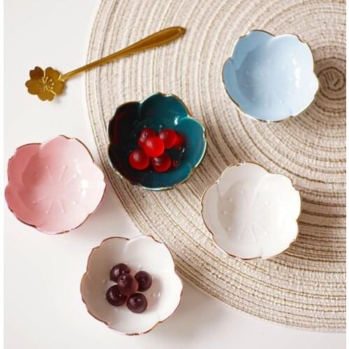 Ceramic Flower Dishes Seasoning Dipping Bowl Sakura Ceramic Dish Cherry Blossom Trinket Plate Sauce Dish Flower Dish for Kitchen