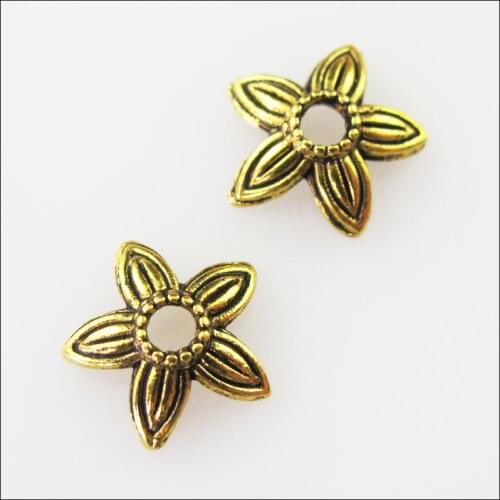 200Pcs Antiqued Gold Color Leaf Star End Bead Caps Connectors 8mm