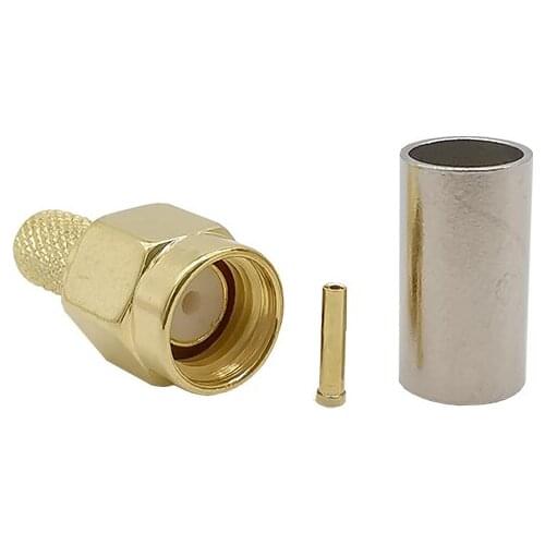 1Pcs RP SMA Male Connector RP SMA Plug RF Coaxial Connectors Crimp RG58 LMR195 LMR200 Cable Straight Gold-plated