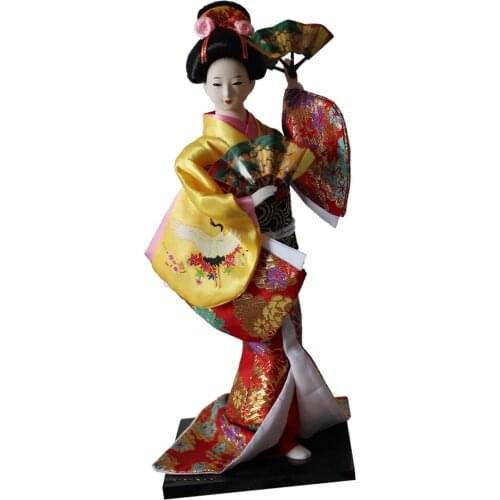12inch Vintage Stytle Japanese Kimono Geisha Doll With Yellow Clothes Home Decor