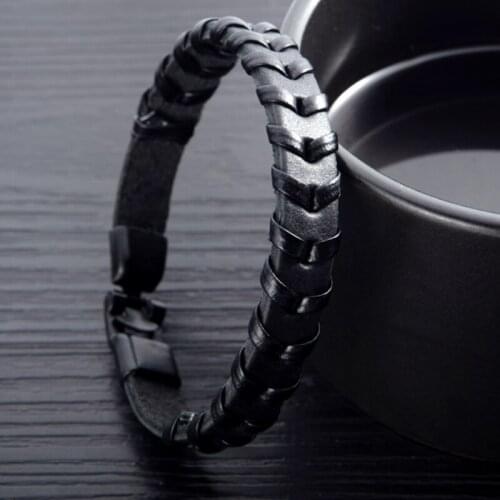 Fashion Men Hand Woven PU Leather Bracelet Black Brown Alloy Buckle Male Wrist Strap Gift