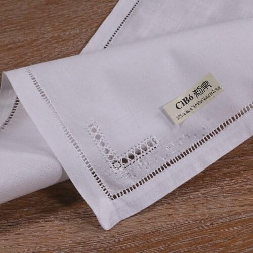 N063 White 12pieces 55% Ramie 45% Cotton 10" x 10" / 12" x 12" Drawn Thread Work Ladder Hemstitch Small Size Table Napkins