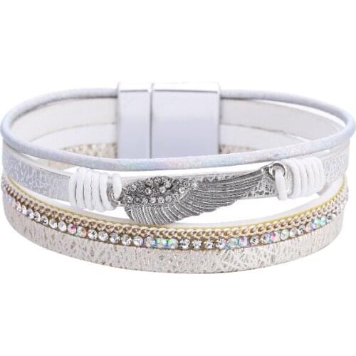 ORNAPEADIA 2021 New Fashion Bohemian Bracelet Angel Wings Retro Multilayer Magnetic Leather Bracelet Female Bridesmaid Jewelry