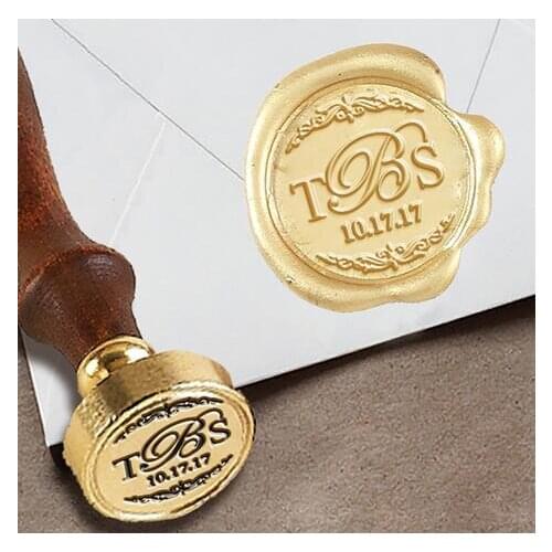 Personalized 3-Initial Monogram Custom Wax Seal Stamp 1" Die- #3383 Times Roman Side Initials & Edwardian Center with Scrolls