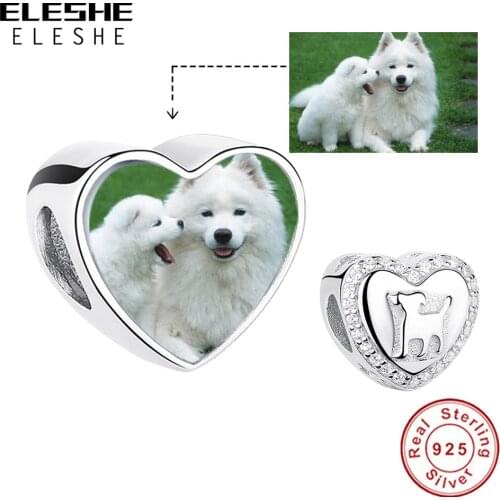 Personalized Custom Photo 925 Sterling Silver Crystal Heart Pet Dog Charms Fit Bracelet Necklace Original DIY Beads Jewel