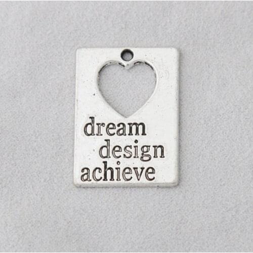 RAINXTAR Antique Silver Color Heart Tag Charms Alloy Dream Design Achieve Message Charms 22*30mm 10pcs AAC1747