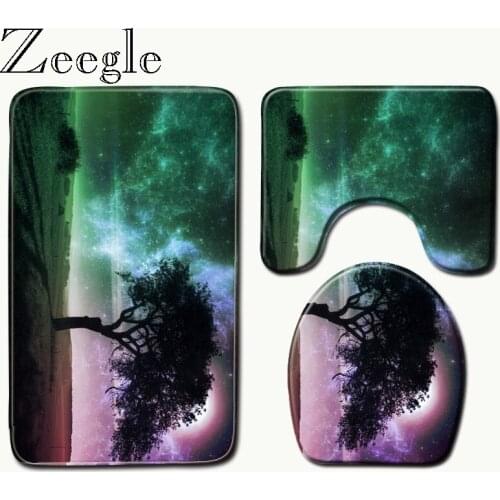 Zeegle Scenic Printed Bath Mat Bathroom Rug Set Bath Decor Bathroom Carpet Absorbent Toilet Mat Bath Rug Non-slip Shower Mat