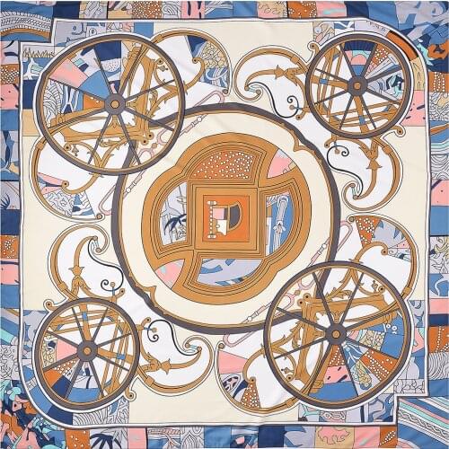 130cm New Woman Scarf Shawl 100% Twill Silk Scarf Square Scarf Carriage Print Neckerchief Bandana Headband Hijab Scarves & Wraps