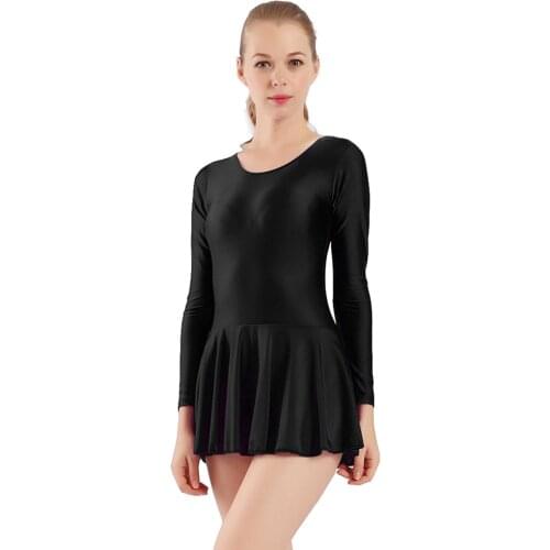 Speerise Women Ballet Dance Leotard With Skirt One Piece Long Sleeve Skirted Bodysuit Latin Scoop Neck Gymnastics Dresses