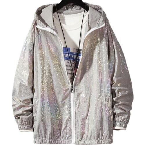 Women Basic Jackets Summer 2021 Colorful Reflective Causal Thin Windbreaker Women Hooded Jackets Coat Zipper Bomber veste femme