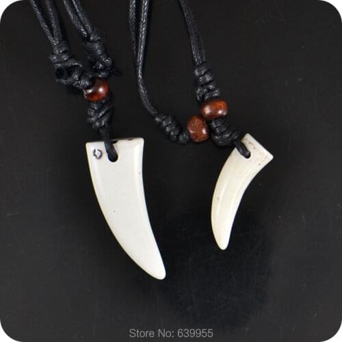 Wolf Tooth Resin Pendant Necklace Amulet Lucky Gift Tribal Totem Fashion Jewelry