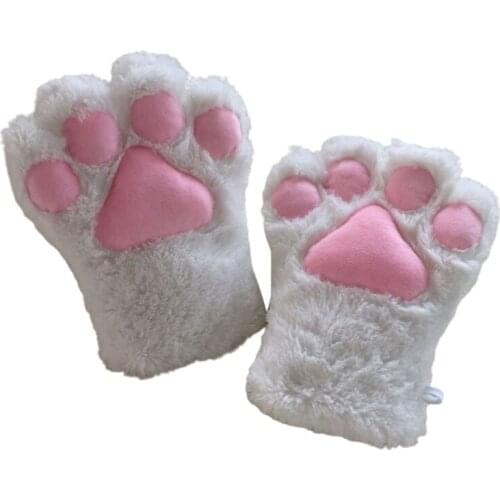 Winter Warm Full Finger Gloves Cartoon Cat Paw Fuzzy Plush Anime Cosplay Mittens