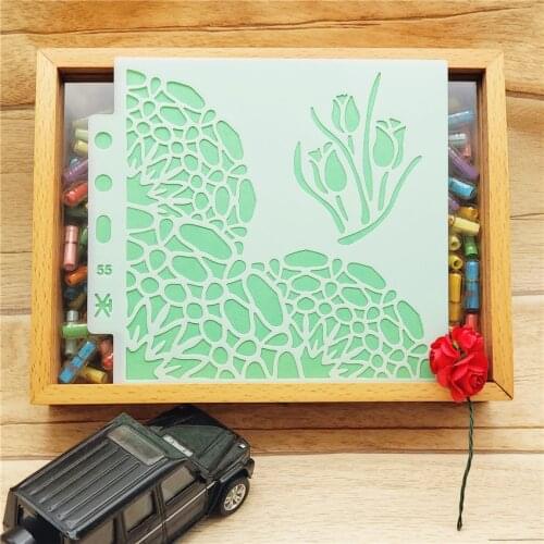 13x14cm Flowerbeds Scrapbook Stencils Spray Plastic Mold Shield DIY Cake Hollow Embellishment Printing Lace Ruler Valentine
