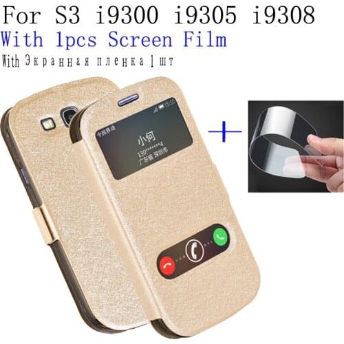 2pcs Phone case For Samsung galaxy S3 SIII i9300 cover shell open window PU leather case S 3 i9305 i9308 flip case back cover