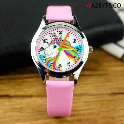 2021Girl cartoon needle watch childrens simple cartoon unicorn leather belt quartz watch