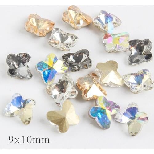 30Pcs 9x10mm pointed bottom Butterfly 3D Nail Art Rhinestone Pointed Bottom Glass Crystal Stone DIYDecoration Accessories