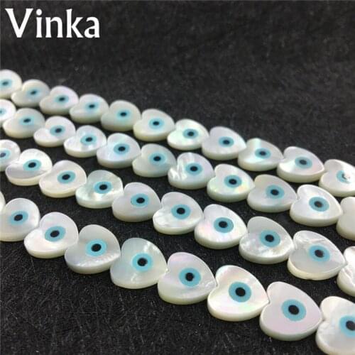 300pcs/lot Wholesale Natural Mother Of Pearl Shell Heart Shape Eye Cute Size 10mm Eye Beads For Jewelry Accessories