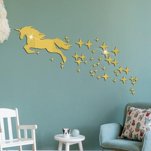 3D Unicorn Wall Mirror Stickers Home Decor Living Room Bedroom Acrylic Art Murals Waterproof Adhesive Decoration Wall Stickers