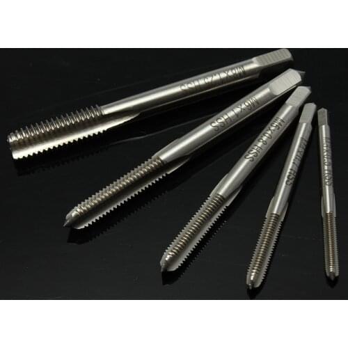 Doersupp 5pcs HSS Machine Screw Thread Metric Plug Tap Set Kit Hand Grinding Carving Tool 3mm 4mm 5mm 6mm 8mm M3-M8