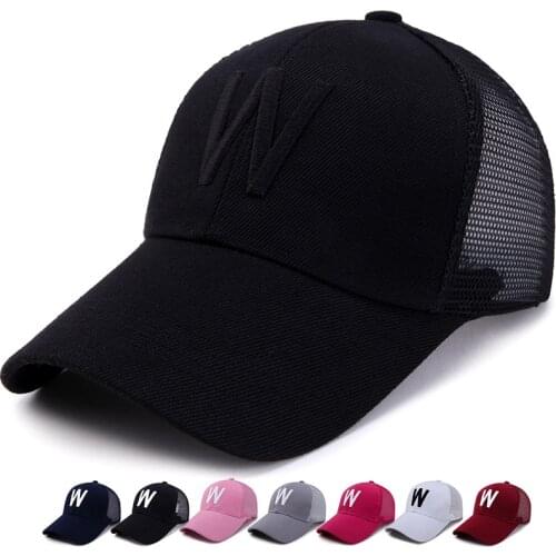 8 Color Embroidery Mesh Baseball Cap Cotton Letter W New Men Women Snapback Cap Adjustable Sport Hats Leisure Fishing Caps