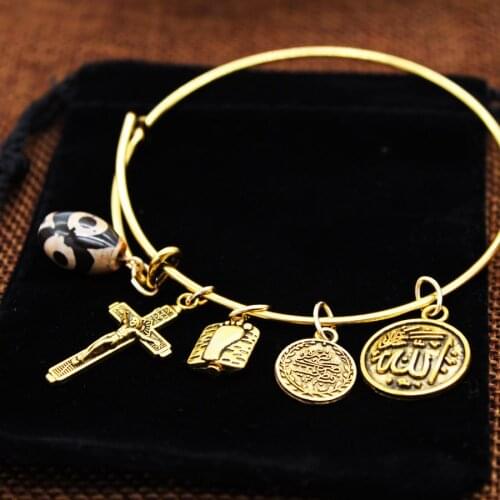 ALX00450 new euramerican style The ancient gold cross Natural stone eye pendant element bracelet bangles