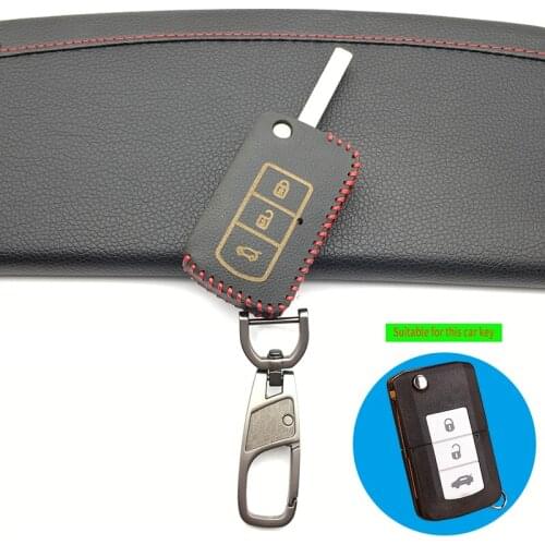 High Quality Leather Car Key Cover Case Car Holder Case For Mitsubishi Galant 3 Buttons Folding Car Key Protective Shell
