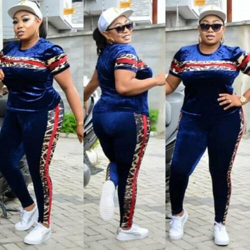Spring Summer Dashiki African New Velvet Two Piece Sets Women Tops And Pants Matching Set Leopard Print Tracksuit Women Sets