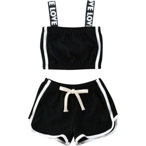 2-7Y Infant Baby Girl Kids Sunsuit Clothes Sets Letter Sleeveless Sling Tops + Pants Casual Outfits Clothes Sets