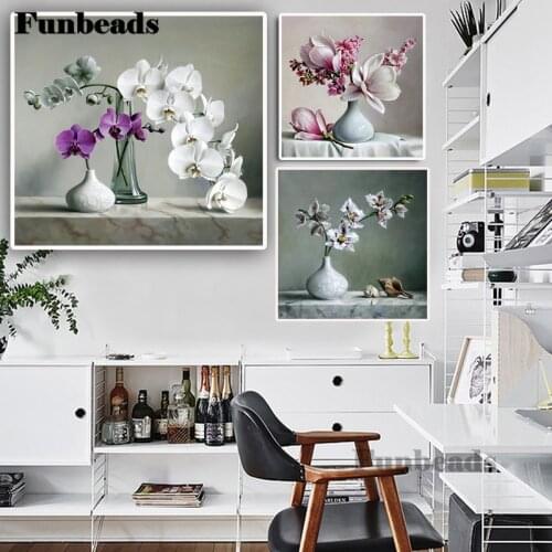 Dispaint Paint With Diamond Embroidery Vase flowers Diamond Painting Full Square Round Picture Of Rhinestone Decor FF5505