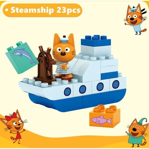 23pcs Three Little Kittens Action Figure Kid E Cats Building Blocks Toys Russian Cartoon Tri Kota Cookie Pudding Candy Три кота